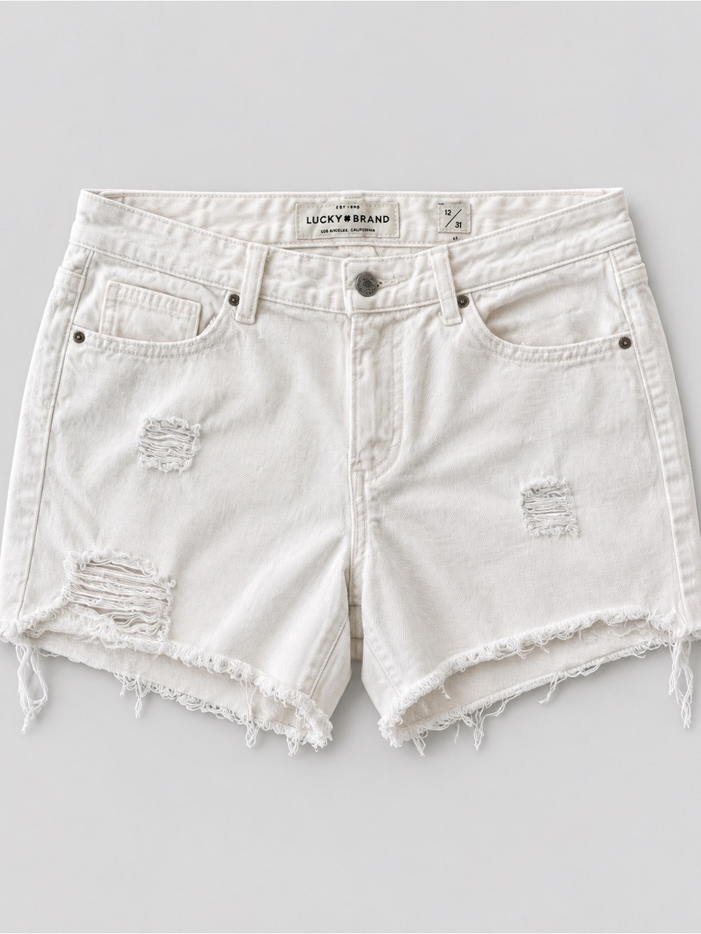 Lucky Brand The Boyfriend Short White Distressed Denim Shorts Size 12 / 31